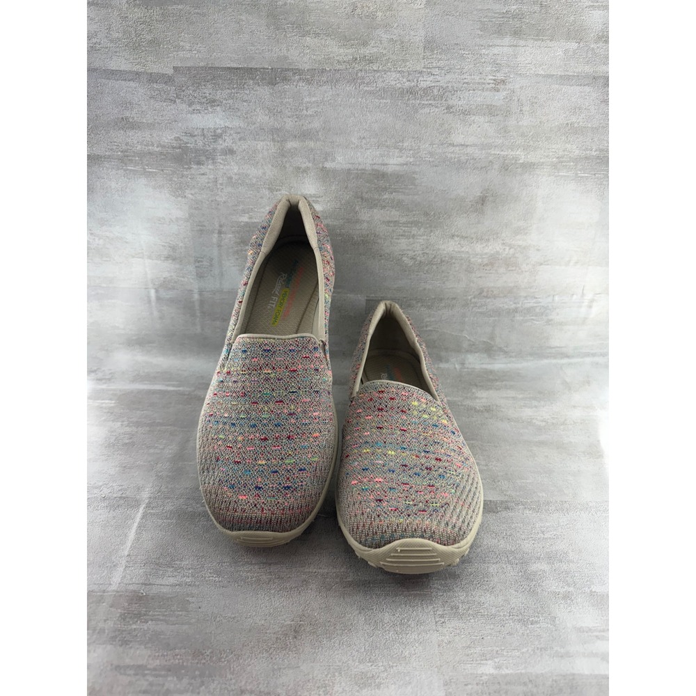 Skechers Relaxed Fit 49291 Taupe Multi Rainbow Knit Slip On Shoes Women Sz 8.5